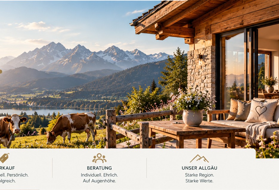 Allgäuer Landschaft mit Bergen und traditionellem Haus